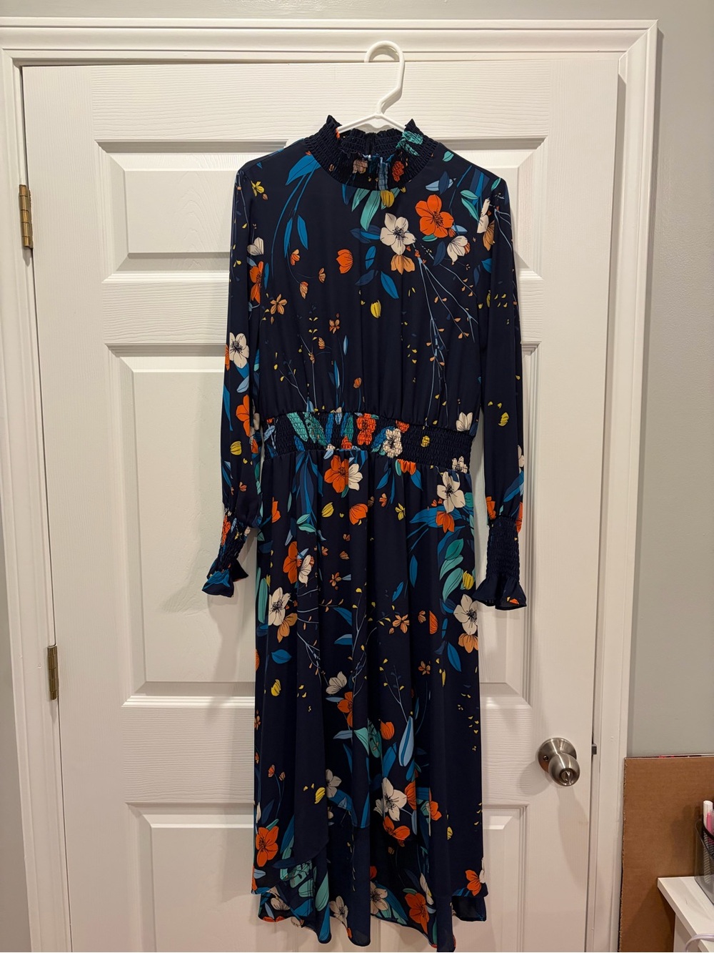 Nanette Lepore Navy Floral Long Sleeve Midi Dress